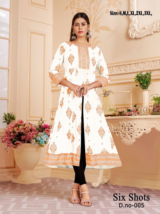 Six Shots 001-008 Party Wear Kurtis Catalog